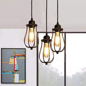 Stile Vintage E27/E26 <span class=keywords><strong>lampada</strong></span> a sospensione industriale in ferro nero <span class=keywords><strong>con</strong></span> lampadari a gabbia metallica e luci a sospensione - Product Image 6
