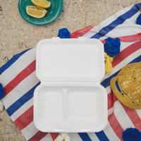 Boîte à lunch à 2 compartiments de 9x6 pouces écologique et jetable en bagasse de canne à sucre