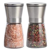 Molinillos ajustables de sal y pimienta de acero inoxidable, botes cortos de vidrio con ajuste de grosura para sal y pimienta en grano
