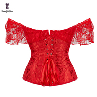 10 couleurs, Bustier Corset à une épaule avec manches, à maintien ferme, Grande taille, pour femme, style Renaissance Vintage Gothique en dentelle