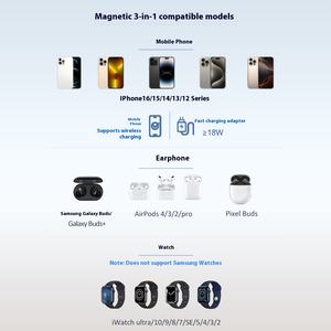 Estación de carga inalámbrica inteligente 3 en 1, soporte de <span class=keywords><strong>cargador</strong></span> de viaje magnético de 15W, 2A, 5W, compatible con <span class=keywords><strong>Apple</strong></span> Watch, auriculares tipo C para iPhone - Product Image 4