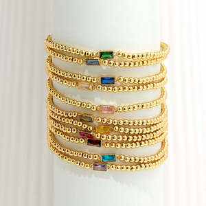กำไลข้อมือพลอยเพทายประจำเดือนเกิด |   สร้อยลูกปัดสแตนเลสสตีลชุบทอง 18K PVD พร้อมจี้เพทายทรงเจ้าหญิงขนาด 12 มม. สำหรับผู้หญิง - Product Image 4
