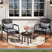 Ensemble bistrot d'extérieur en rotin PE résistant aux intempéries, chaise de patio en osier avec table basse, ensemble de conversation pour jardin et balcon