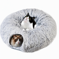 Tunnel rond multifonctionnel d'hiver pour chat, pliable, en peluche, chaud, pour se cacher, lit-caverne pour chat, fournitures douces pour animaux de compagnie d'intérieur