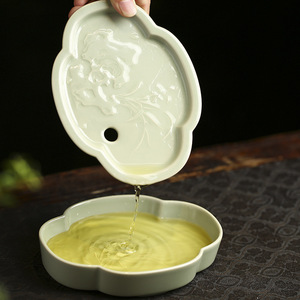Bandeja Decorativa de Cerámica Estilo Chino con Patrón de Plantas, Forma Irregular, Superficie Esmaltada, para Servir Té y Decoración del Hogar - Product Image 2