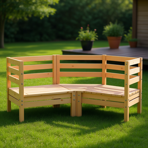 Canapé d'angle modulaire pour jardin, ensemble de meubles d'extérieur en pin massif naturel, design minimaliste - Product Image 3