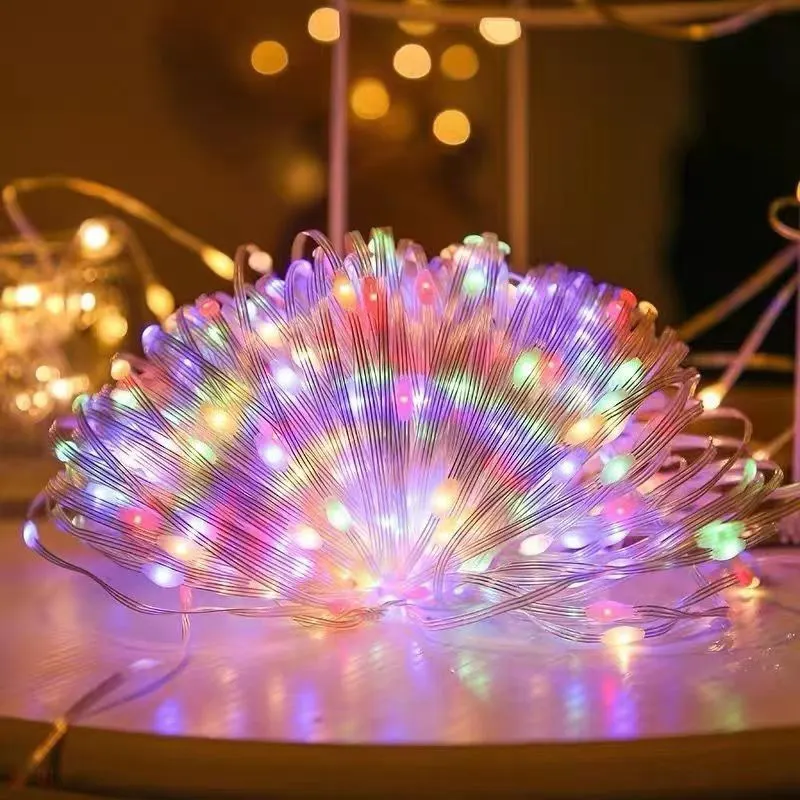 Lampu dekorasi luar ruangan, 50 kaki 15m RGB 150 manik lampu tahan air 5V colokan USB gelembung bola kristal tali