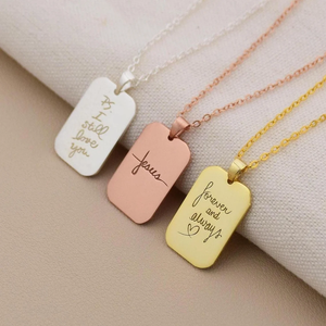 Collar de Acero Inoxidable con Abalorio de Escritura a Mano, Colgante Rectangular Liso con Texto Grabado Personalizado <span class=keywords><strong>para</strong></span> Hombre y <span class=keywords><strong>Mujer</strong></span> - Product Image 2