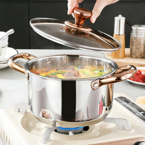 Stainless Steel Cookware <b>Set</b> 3-Piece Rose Gold Handles Glass Lids Soup <b>Pots</b> Kitchen Cooking <b>Set</b> - Product Image 5