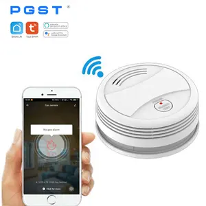 Tuya detector de fumaça, versão atualizada pgst inteligente wi-fi estroboscópico som luz de fogo detector de fumaça sensor