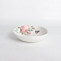 Service de table en céramique à motifs floraux et papillons, assiettes et bols en grès motif rose de jardin et colibris