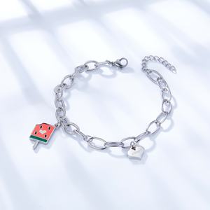 Pulsera Cubana Romana de Acero Inoxidable Plateado con Forma de Corazón, Cruz, Esfera y Pequeños Accesorios en Varios Diseños - Product Image 5