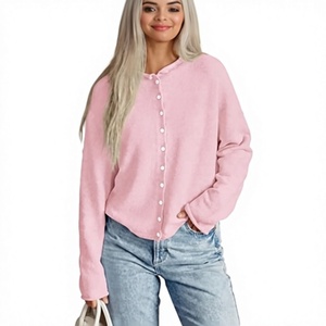 Cárdigan de Punto Rosa para Hombre, Manga Larga, Cierre de Botones, Color Sólido, Suéter Otoñal, 100% Acrílico, Corte Regular - Product Image 1
