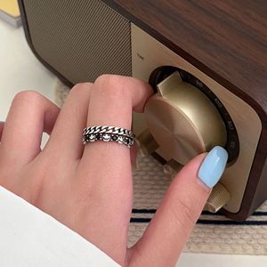 Silver Ruitai S925 Sterling Silver Double Layer Smiley Face <b>Open</b> <b>Ring</b> For Women Hip Hop Style Jewelry Gift - Product Image 3