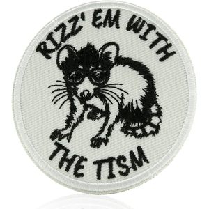 Patch brodé rond Rizz'Em With The Tism pour chapeaux et sacs à dos, design humoristique et sarcastique, en feutre non tissé polyester - Product Image 1