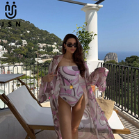 Maillot de bain une pièce sans bretelles JSN 2026, nouveau style personnalisé pour femmes, cardigan en mousseline de soie à manches longues, couvre-vêtement élégant