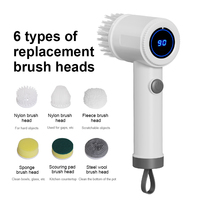 Nettoyeur électrique à écran LED numérique, 6 têtes de brosse remplaçables, brosse de nettoyage manuelle rechargeable par USB pour la cuisine