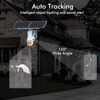Caméras de surveillance solaires sans fil TecDeft PTZ CCTV 3MP 4K ICSee à double objectif, kits de panneaux solaires 60W 60Ah, WIFI extérieur, audio bidirectionnel