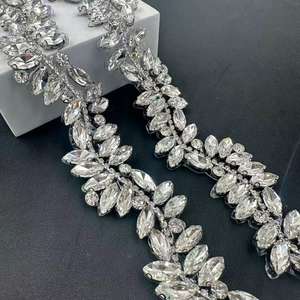 고품질 화려한 아플리케 디자인 새시 모양 비즈 실버 크리스탈 라인스톤 아플리케 벨트 트림 - Product Image 4