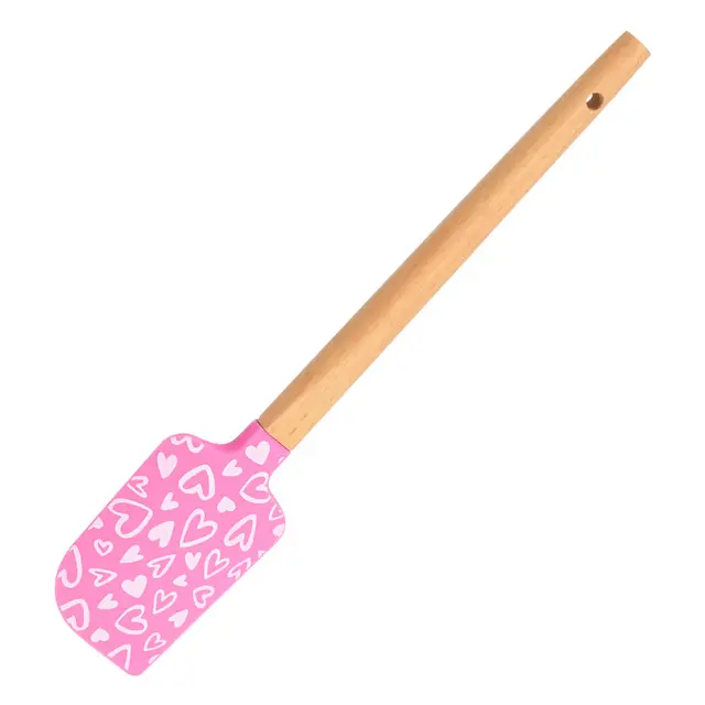 Best Good Sale Mothers Day Decorations Wooden Handle Non Stick Butter Cooking Fish Spatula Silicone
