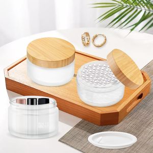 Eco Friendly Empty 50g Frosted Face Moisturizer Cream <b>Container</b> Bamboo Facial Scrub Jar Glass Skin Care Cosmetic <b>Container</b> - Product Image 5