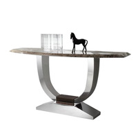 Vbipuo — meuble de luxe moderne en acier inoxydable, table de console argentée, en marbre blanc, pour couloir