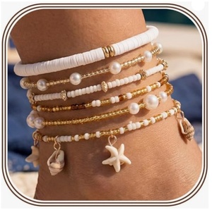 Joyería de Diseño Exclusivo, Juego de <span class=keywords><strong>Tobilleras</strong></span> de Acero Inoxidable con Estrellas de Mar <span class=keywords><strong>y</strong></span> Conchas, 6 Piezas, Estilo Boho, Verano, Playa, Resistente al Agua, Venta al Por Mayor Woying - Product Image 2