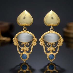 Pendientes Colgantes Étnicos Hechos a Mano en Latón y Acero Inoxidable, Chapados en Oro con Piedras Preciosas para Fiestas - Product Image 3