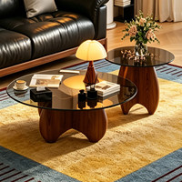 Table basse en bois massif et verre pour salon, design créatif, petits espaces, style médiéval, luxe léger, sensation haut de gamme, vintage
