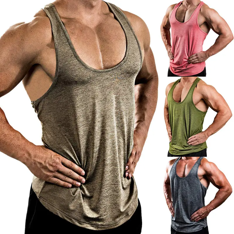 Polyester artı boyutu spor yelek aktif atletik kas kolsuz gömlek spor egzersiz Stringers Y geri Mens spor kolsuz tişört