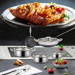 Juego de utensilios de cocina antiadherentes de acero inoxidable triple 304/316 con diseño de panal, nuevo, que incluye ollas, sartenes, cacerola y bandeja para pizza. - Product Image 2