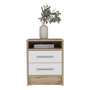 DB Modern Luxury Nightstand Cartiz Solid Wood Two-Drawers in White/<b>Light</b> <b>Oak</b> Finish for Apartment or Hospital Use - Product Image 6