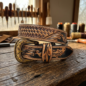 Cinturón de Cuero Vacuno con Bordado Étnico, Hebilla Cuadrada de Acero, Diseño Sólido, Estilo Vintage, Ecológico, Ligero y Duradero, 3.8 CM de Ancho, 138 - Product Image 5