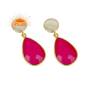 Piedra de la Luna y Piedra Rosa de Calcedonia, colgante de diseñador, chapado en oro, pendientes de plata 925, proveedor de joyería - Product Image 2