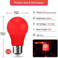 60 Watt équivalent rouge A19 ampoule LED E26 E27 corps en aluminium PC à intensité non variable alimentation ca extérieure B22 Base ROHS SAA LVD certifié