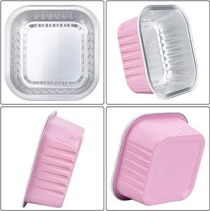 Contenedor de Aluminio Rosa de 150ml para Postres y Pasteles, Molde Desechable Cuadrado de Aluminio para Hornear Yogur con Tapa - Product Image 2