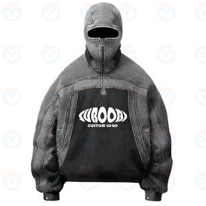 سويت شيرت رجالي بقلنسوة موديل نينجا لعام 2025 إلى 2026، بتصميم كبير الحجم وغسيل حمضي، مصنوع من القطن الثقيل عالي الجودة مع شعار مخصص - Product Image 1