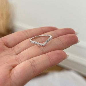 Dylam Charm <b>Dainty</b> Design Top Jewelry V Shape Eternity Band 0.19ct D VVS1 Moissanite Stones Engagement Bridal <b>Rings</b> for Women - Product Image 6