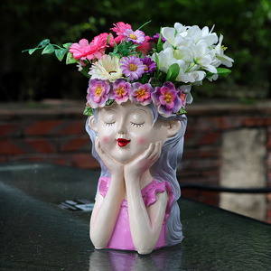 Transfrontalier créatif résine artisanat fée Pot de fleur ornements méditation fille pour balcon cour jardin décoration de noël - Product Image 1