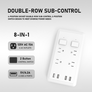125V 15A Tabletop Power Extension Socket 4 Steckdosen mit <span class=keywords><strong>2</strong></span> Netzschaltern und mehreren Steckern mit USB-Anschluss - Product Image 6