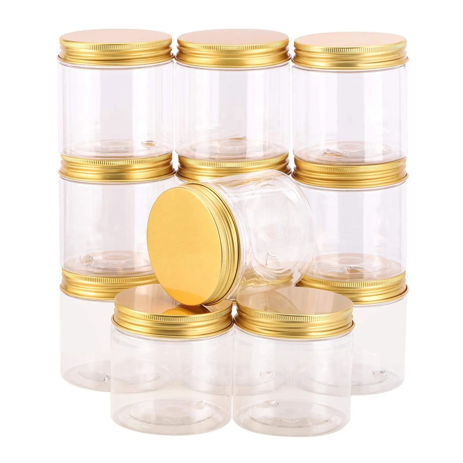 Sichuan Renhao alimentos cosméticos embalaje 200ml 6,8 oz tarro de plástico con tapa de aluminio dorado tarro de plástico tarros de crema facial