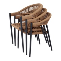 patio en aluminium ensemble de salle à manger meubles d'extérieur jardin en plastique table en bois et corde 4 places chaises