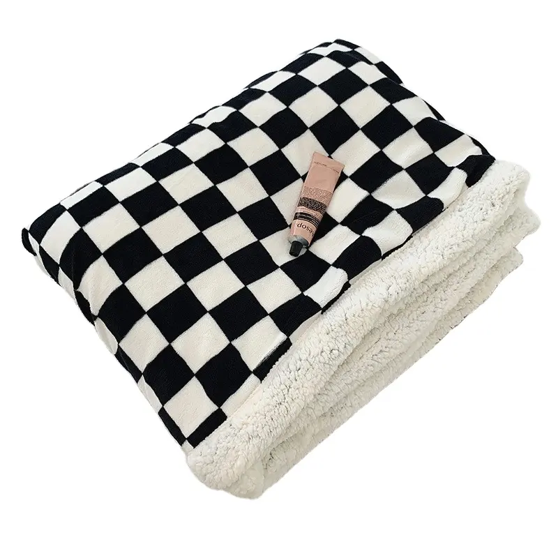 Vintage dama tahtası battaniye satranç tahtası kontrol Sherpa atmak battaniye yumuşak pazen polar kontrol ekose desen dekoratif battaniye