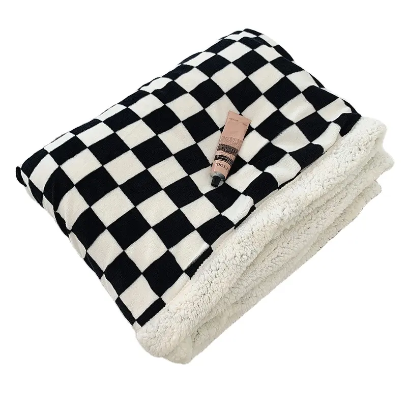 Vintage Dambord Deken Schaakbord Ruit Sherpa Gooien Deken Zachte Flanel Fleece Checker Geruite Patroon Decoratieve Deken