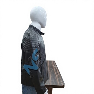 Veste de motard d'hiver en cuir véritable noir vieilli pour homme Nabtay Sports, avec épaulettes rembourrées, boucle frontale, logo et col montant NT-CD33 - Product Image 2