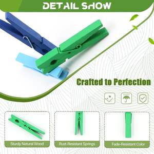 100 pinces à linge colorées en bois, pinces à linge colorées pour l'artisanat 2,9 pouces, pinces à linge pour suspendre dans la salle de classe - Product Image 2