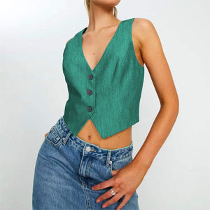 Chaleco Corto de Verano Casual sin Mangas con Cuello en V y Botones para Mujer, a la Moda - Product Image 4