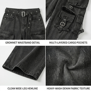 Proveedor de Moda: Pantalones Cargo Vaqueros Holgados para Mujer, con Múltiples Bolsillos, Estilo Urbano, Cintura Alta, Pierna Ancha, TKAN859 - Product Image 3