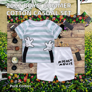 Conjunto de Ropa Casual de Verano para Niños, 100% Algodón, Estampado de Letras, Mangas Cortas Deportivas, Patrón de Dibujos Animados - Product Image 2