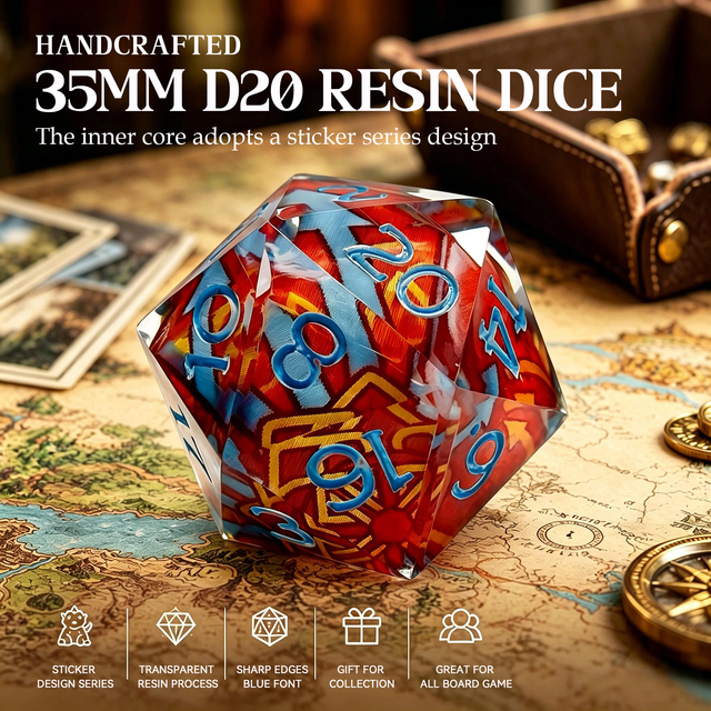 Customizable 35mm D20 RPG Resin sharp Edged Dice Suitable for Dungeons&Dragons Tabletop Games